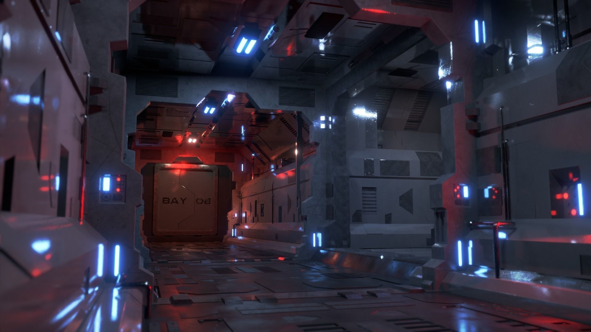 Dark Sci-Fi Corridor 3D model_4