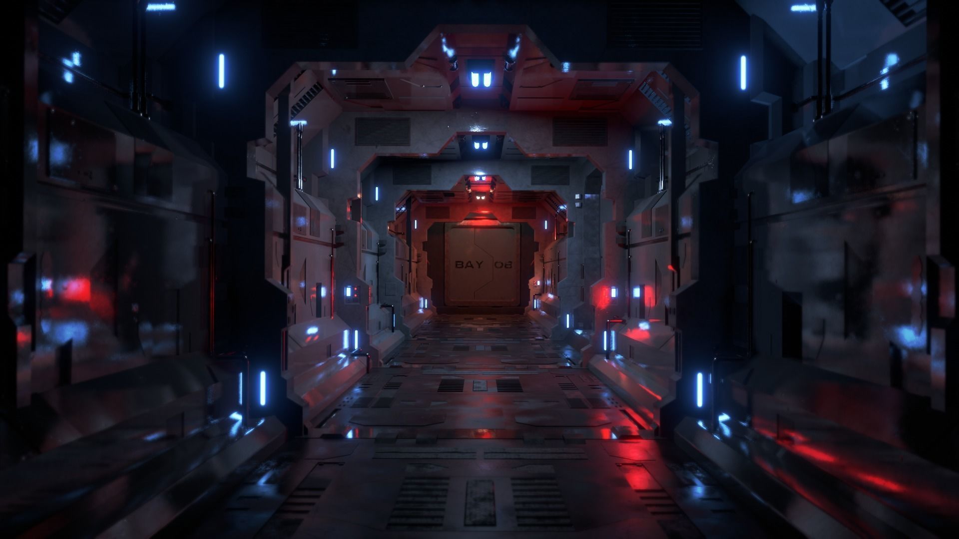 Dark Sci-Fi Corridor 3D model_2