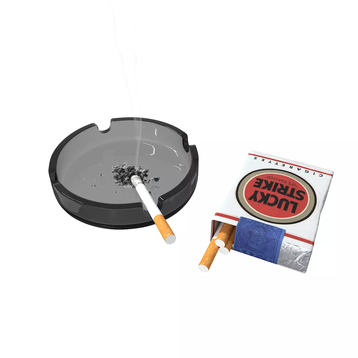 Lucky Strike cigarette pack with ashtray 3D model_0