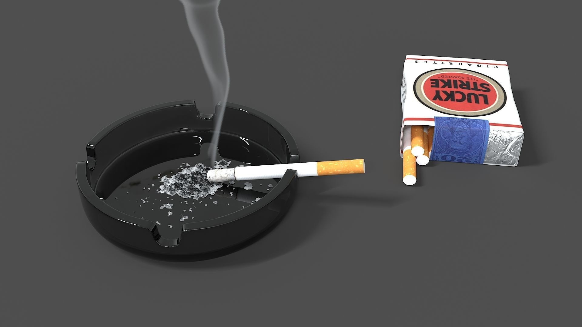Lucky Strike cigarette pack with ashtray 3D model_1