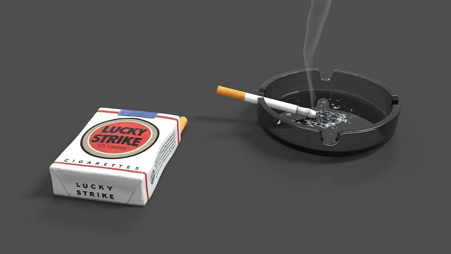 Lucky Strike cigarette pack with ashtray 3D model_3