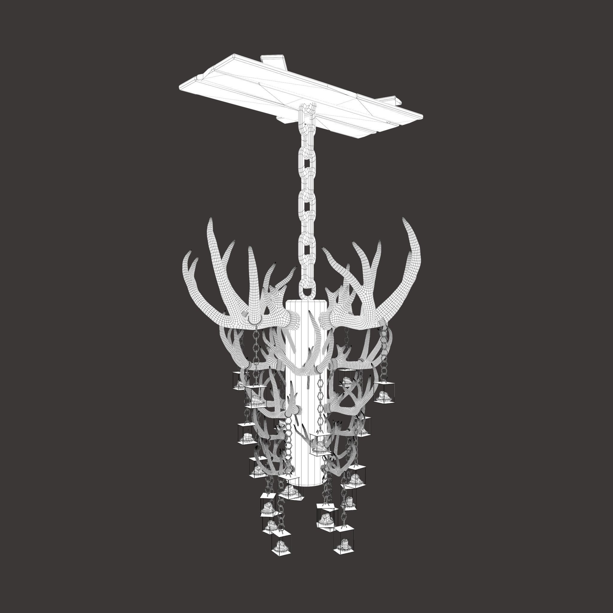 Large Antler Chandelier Free low-poly 3D model_26