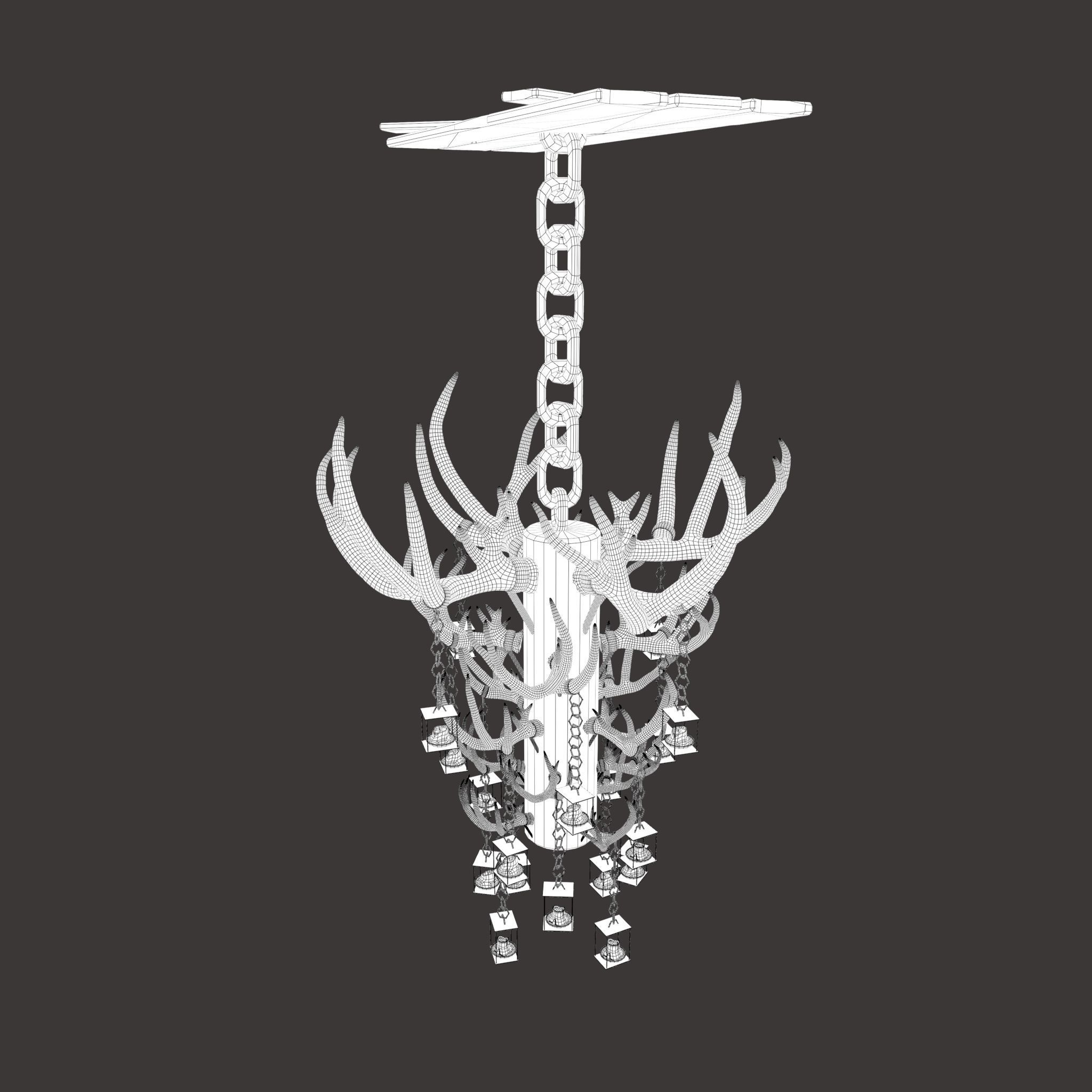 Large Antler Chandelier Free low-poly 3D model_33