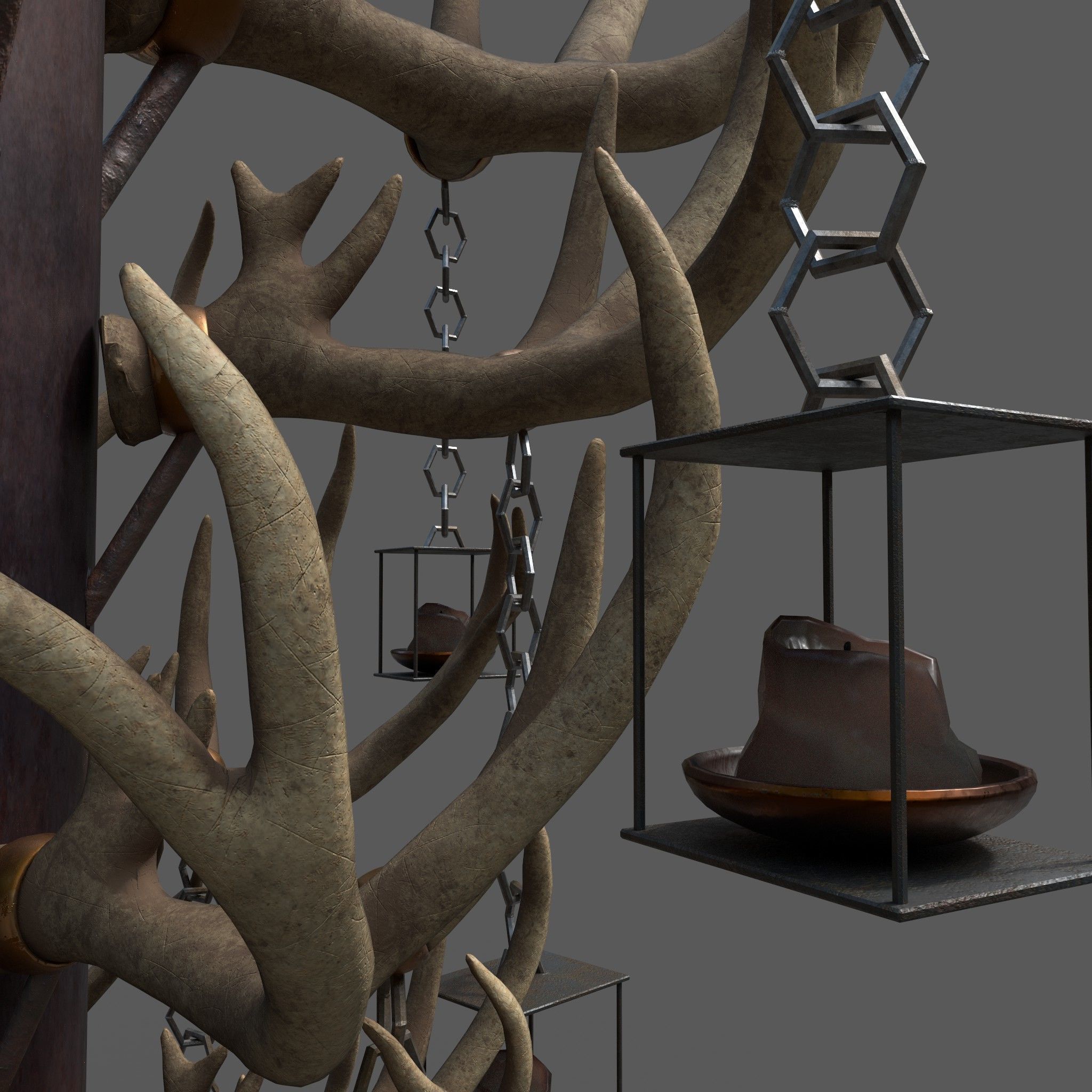 Large Antler Chandelier Free low-poly 3D model_22