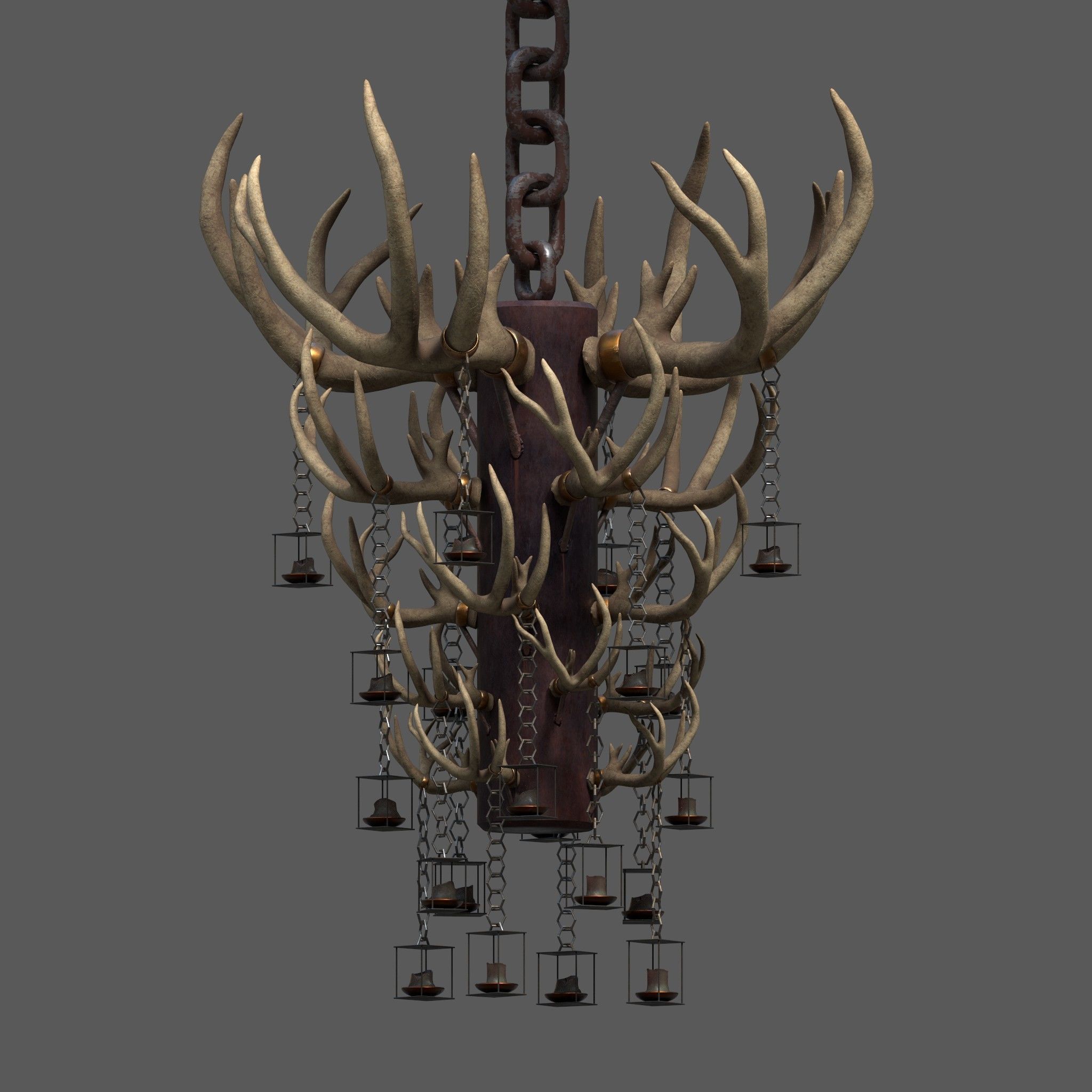 Large Antler Chandelier Free low-poly 3D model_24