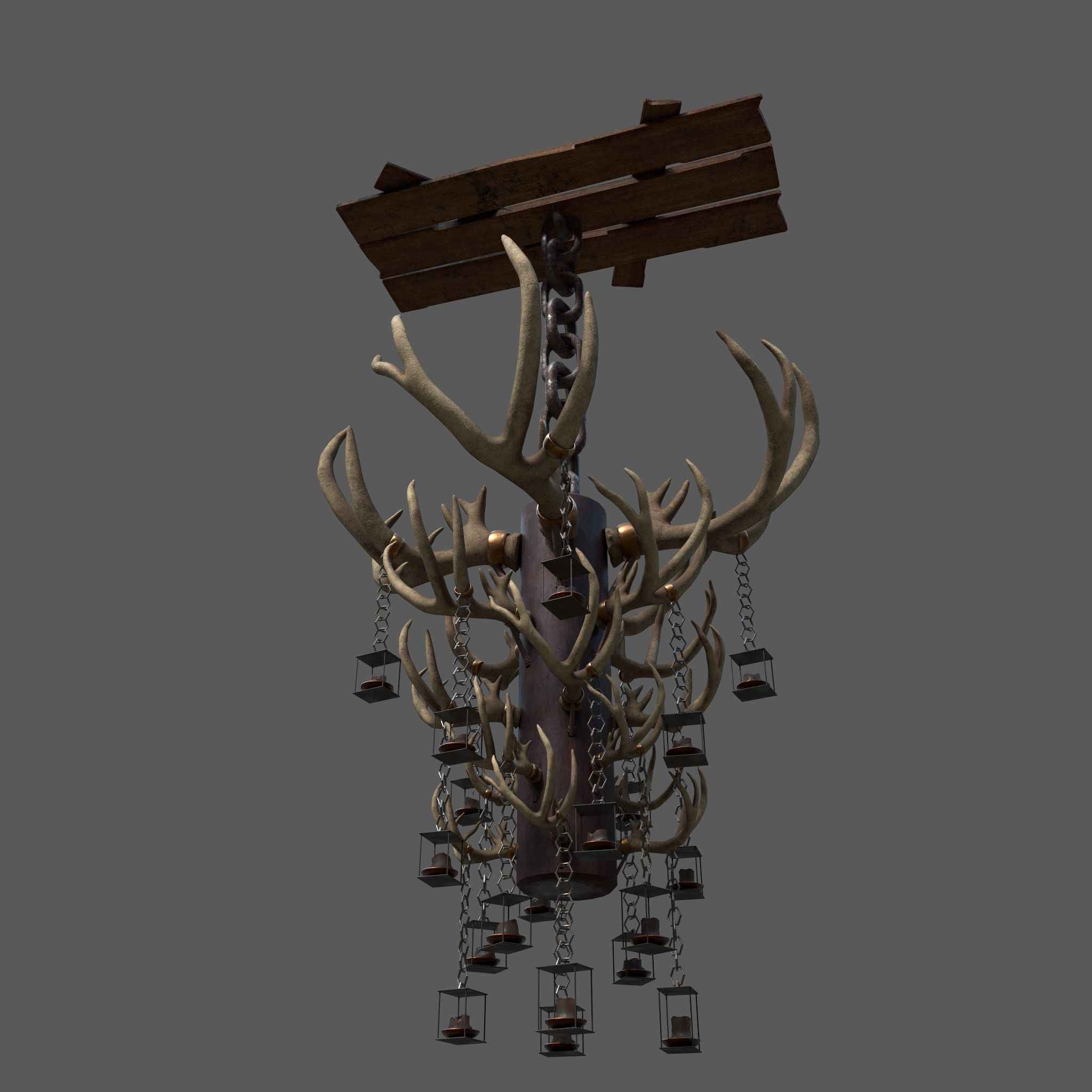 Large Antler Chandelier Free low-poly 3D model_8