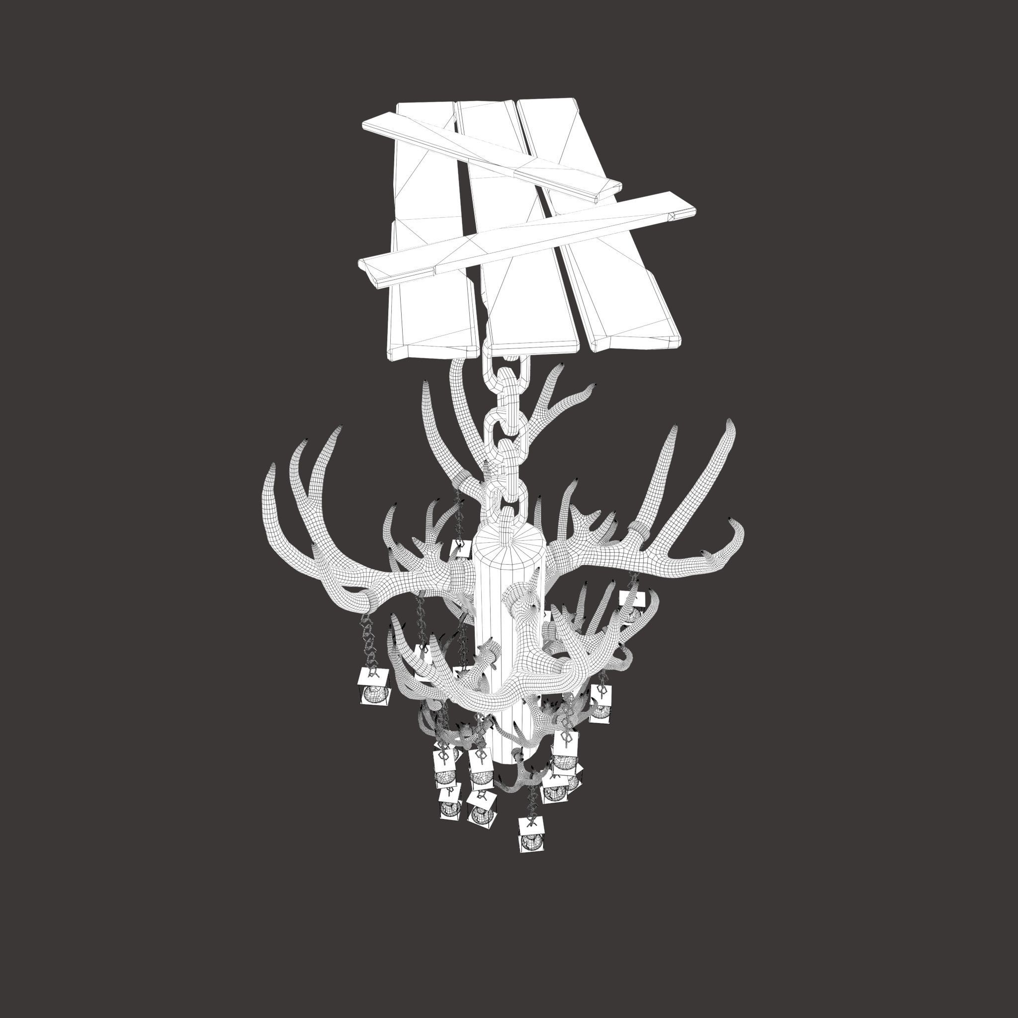 Large Antler Chandelier Free low-poly 3D model_32