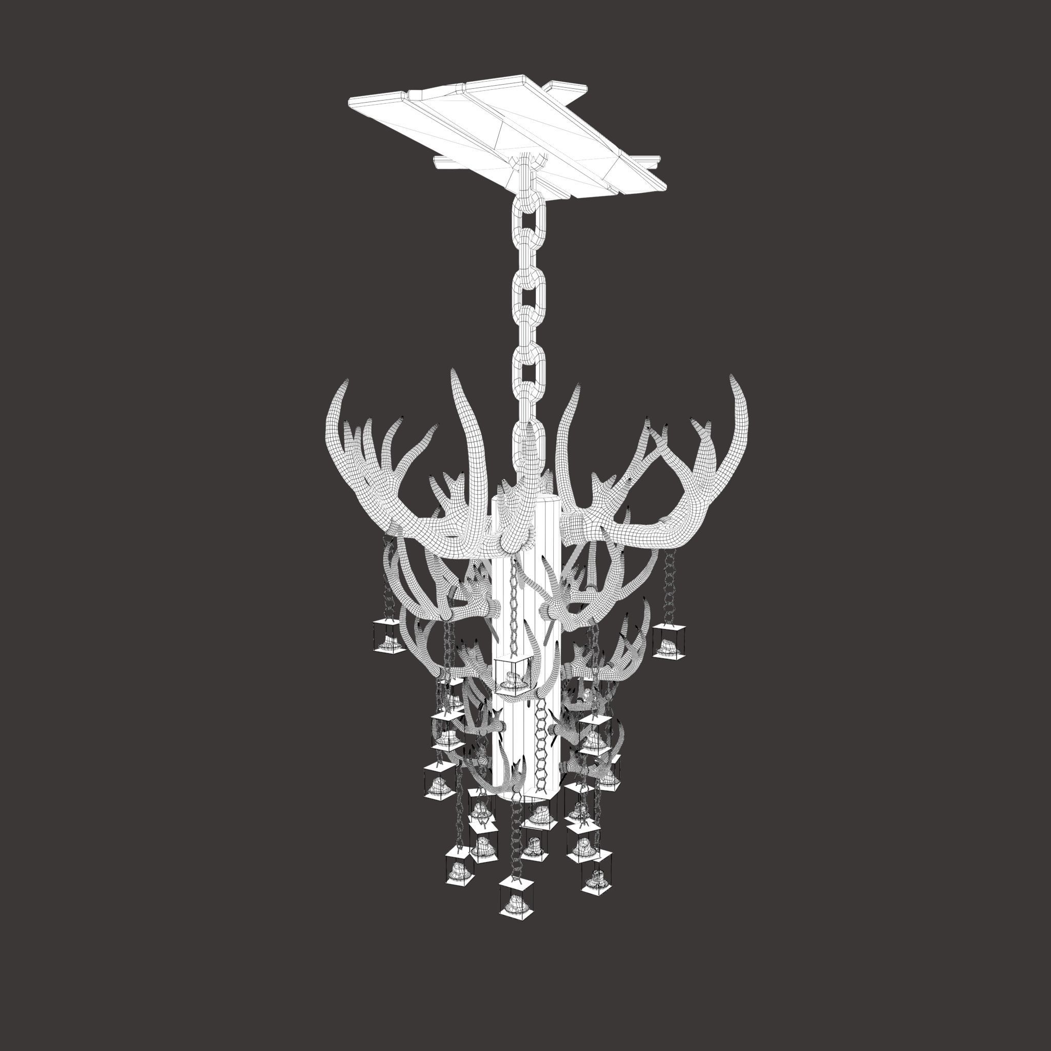 Large Antler Chandelier Free low-poly 3D model_29