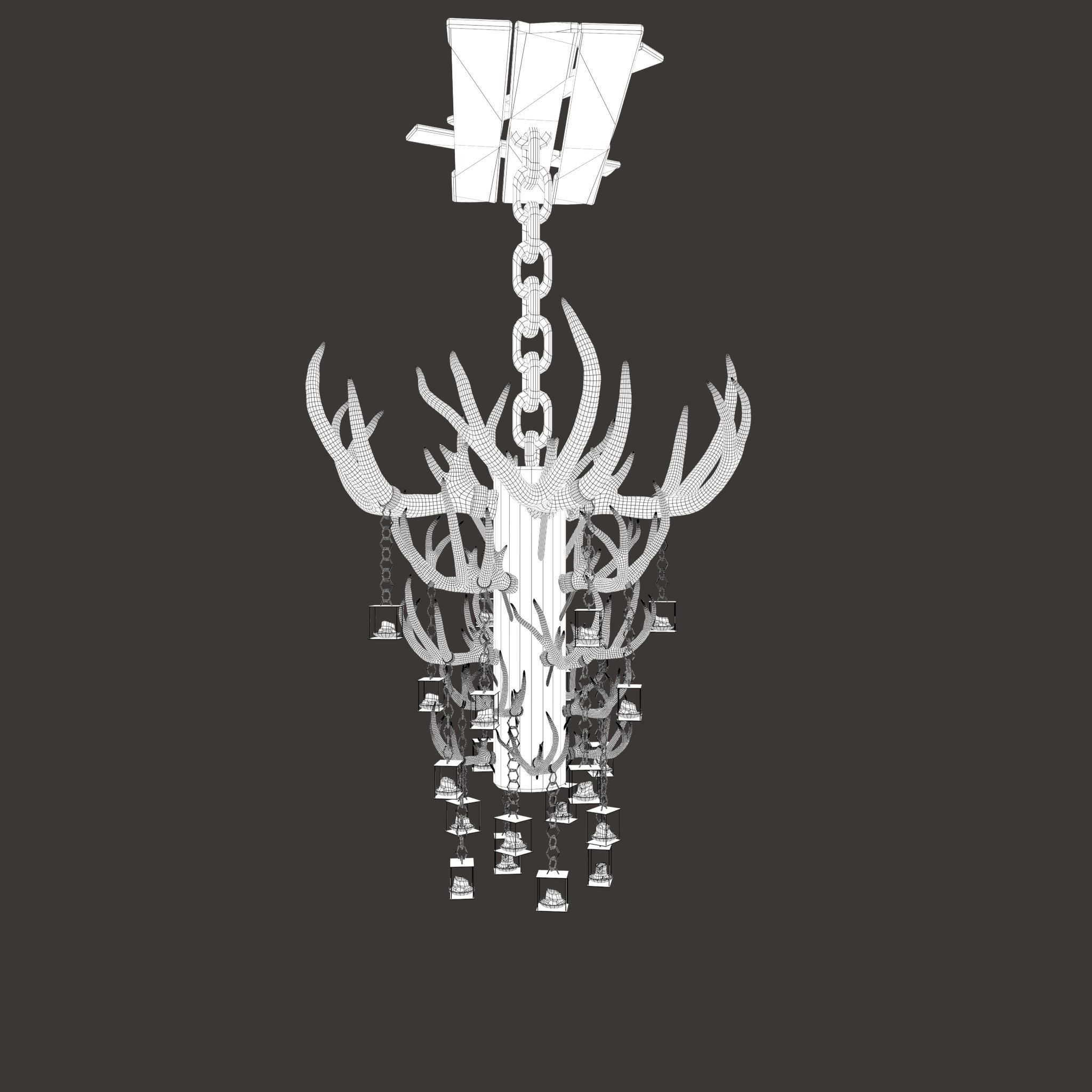 Large Antler Chandelier Free low-poly 3D model_28