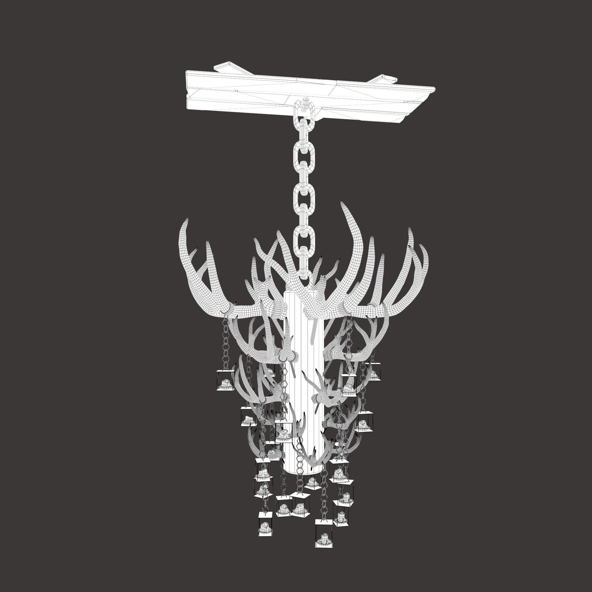 Large Antler Chandelier Free low-poly 3D model_25