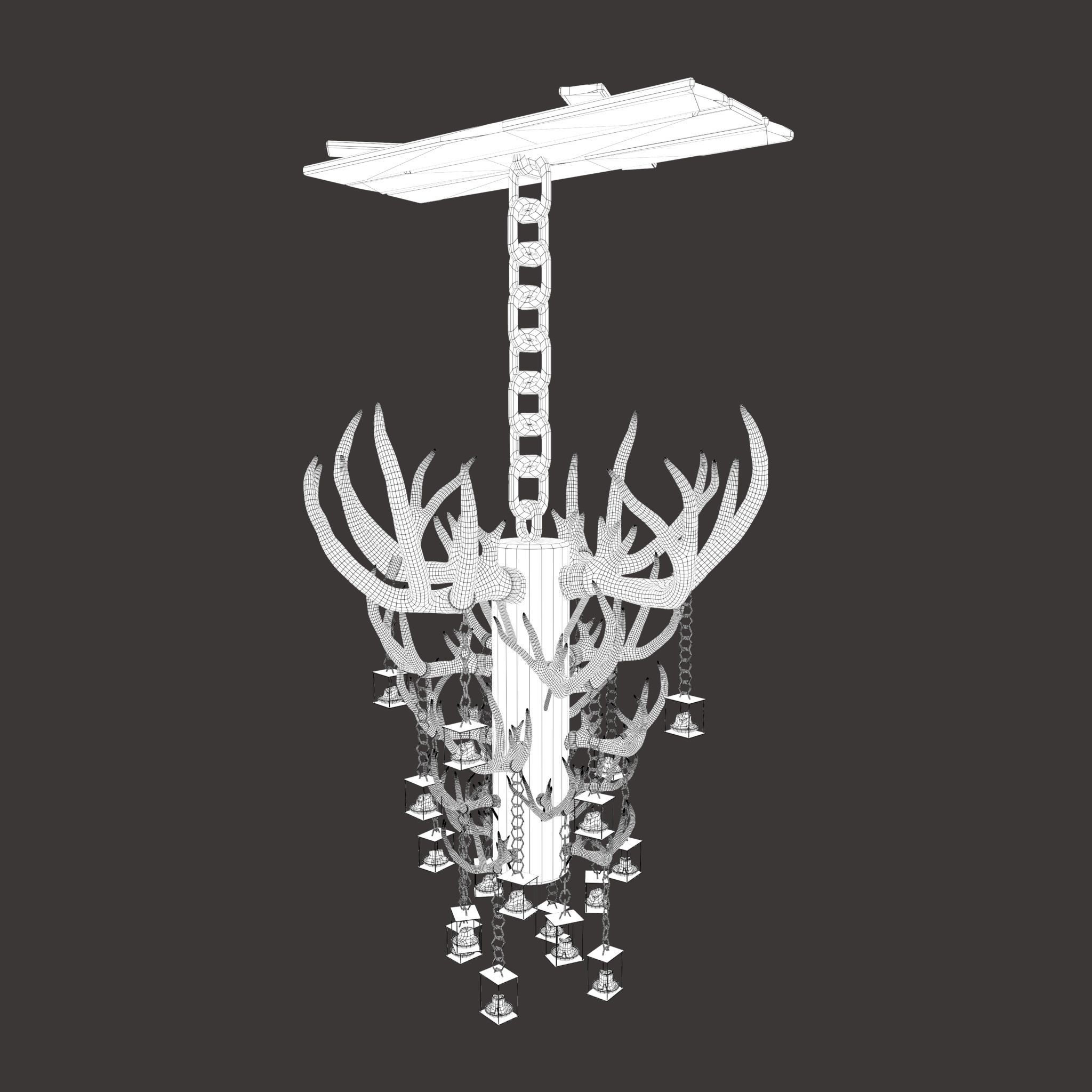 Large Antler Chandelier Free low-poly 3D model_27