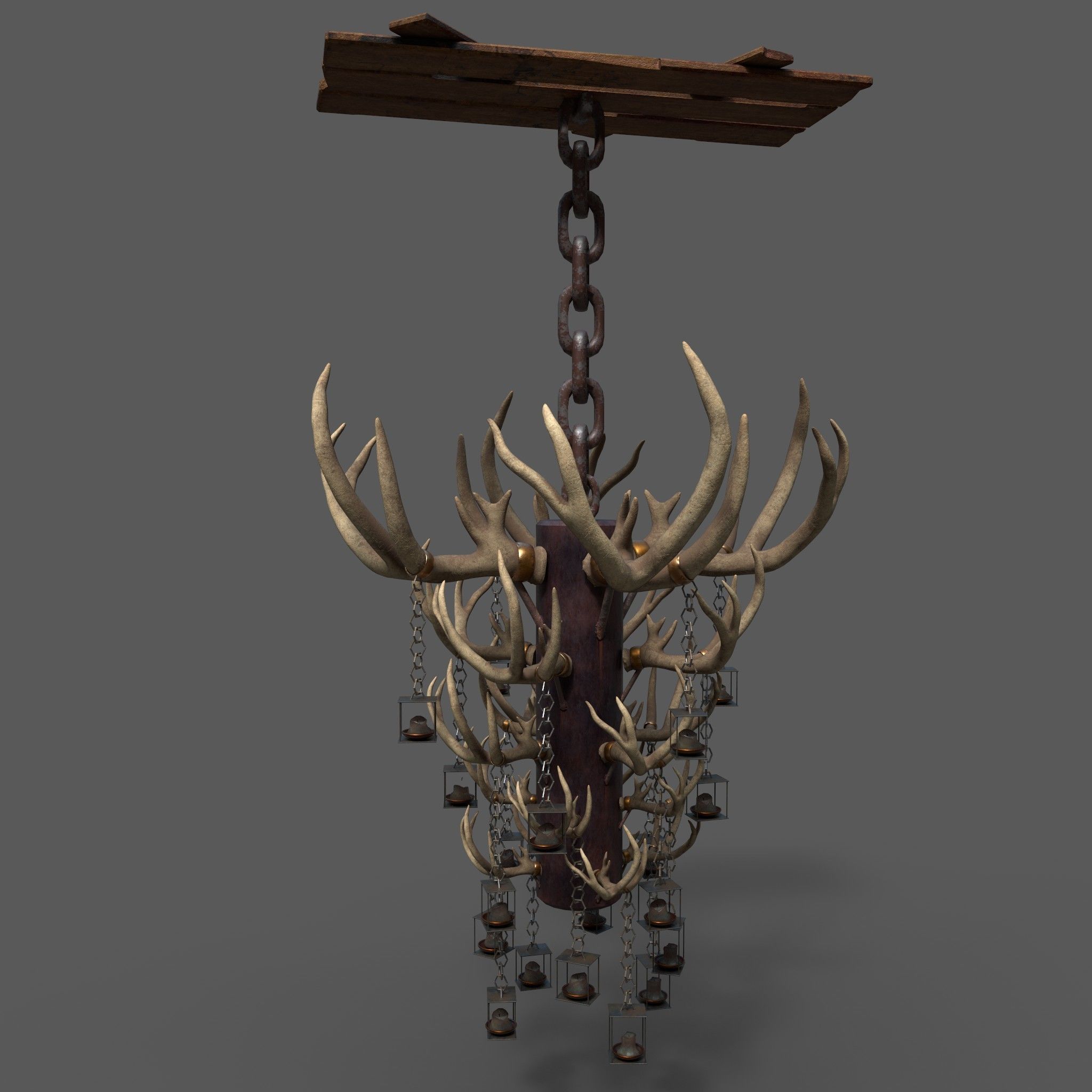Large Antler Chandelier Free low-poly 3D model_7