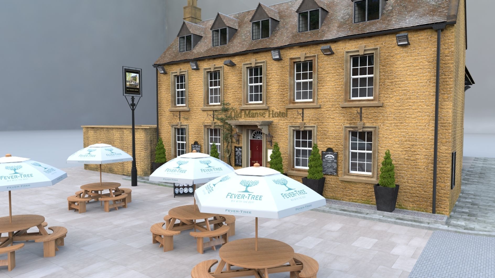 An English Country Pub Inn Hotel 3D model_2