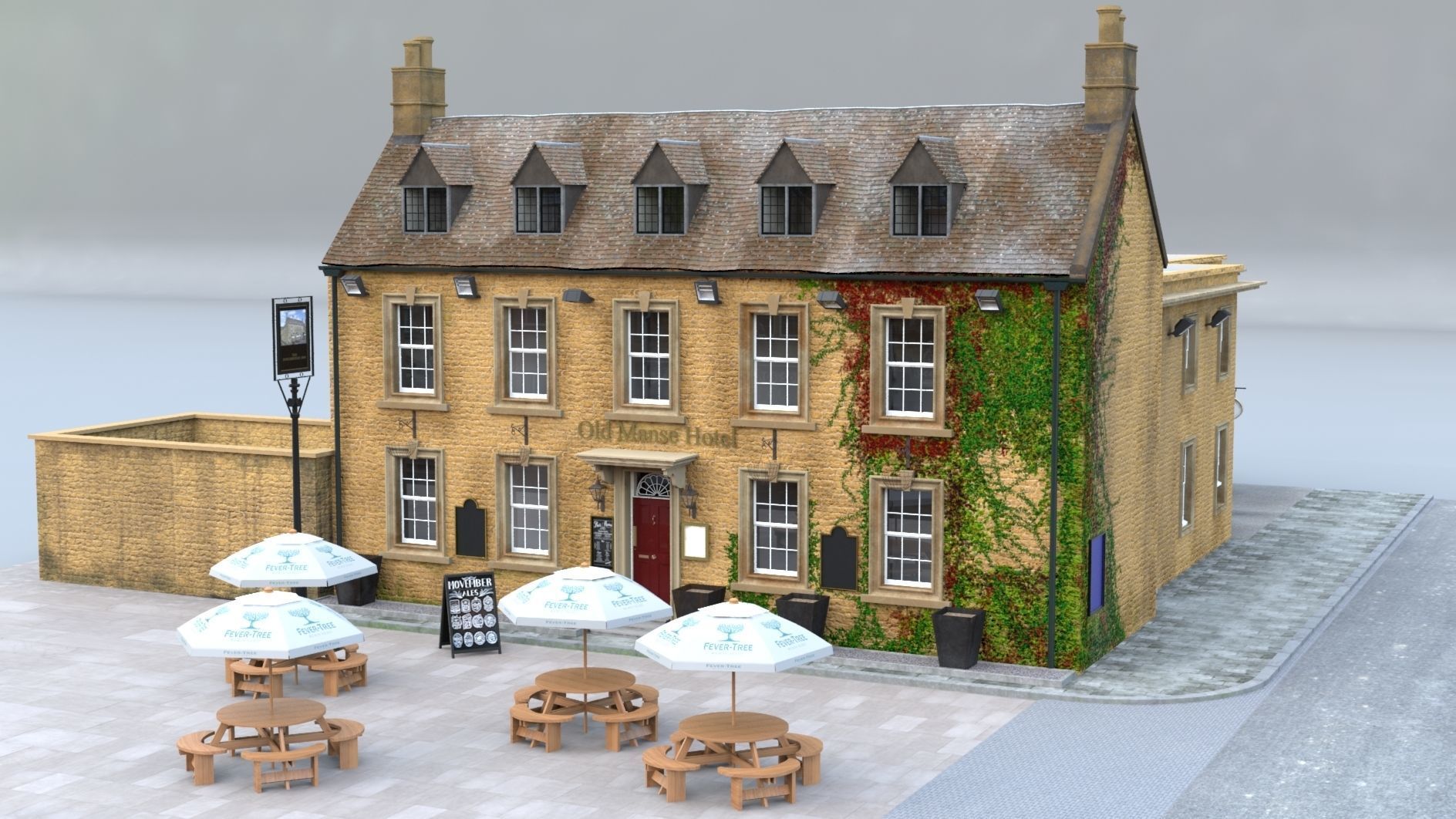 An English Country Pub Inn Hotel 3D model_4