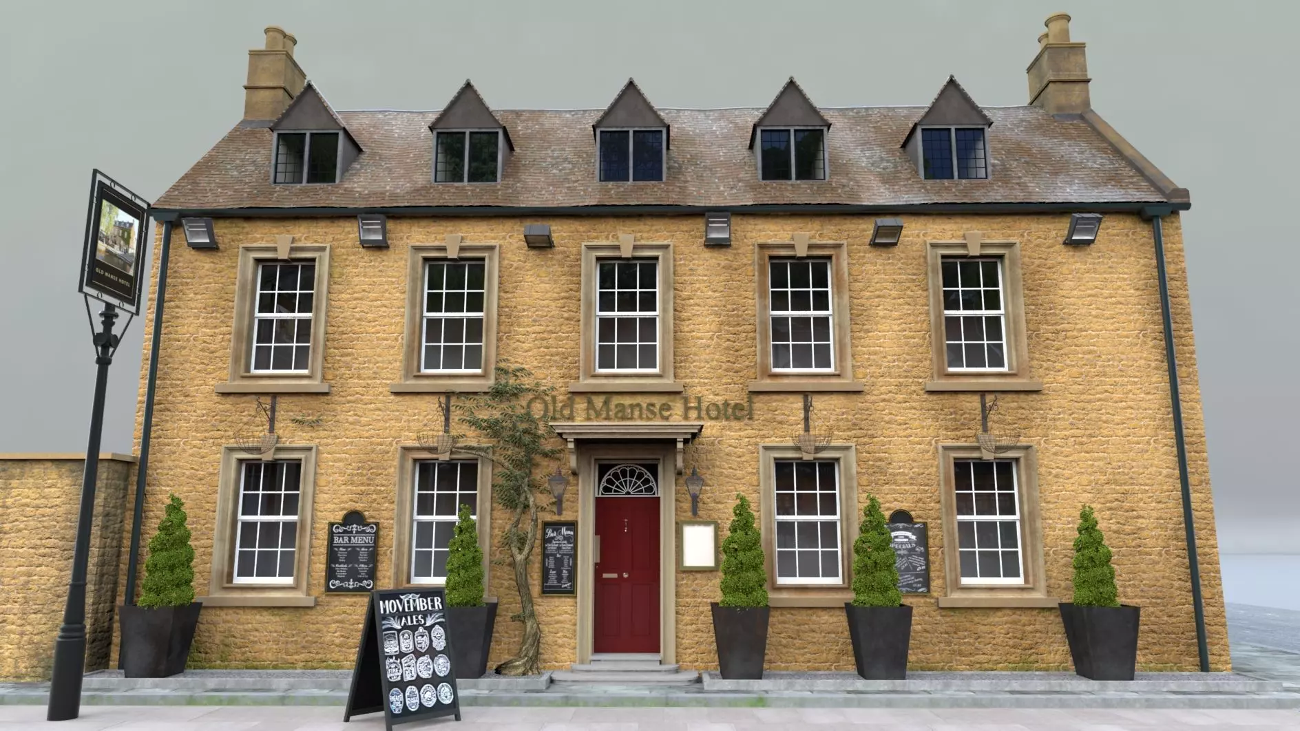An English Country Pub Inn Hotel 3D model_0