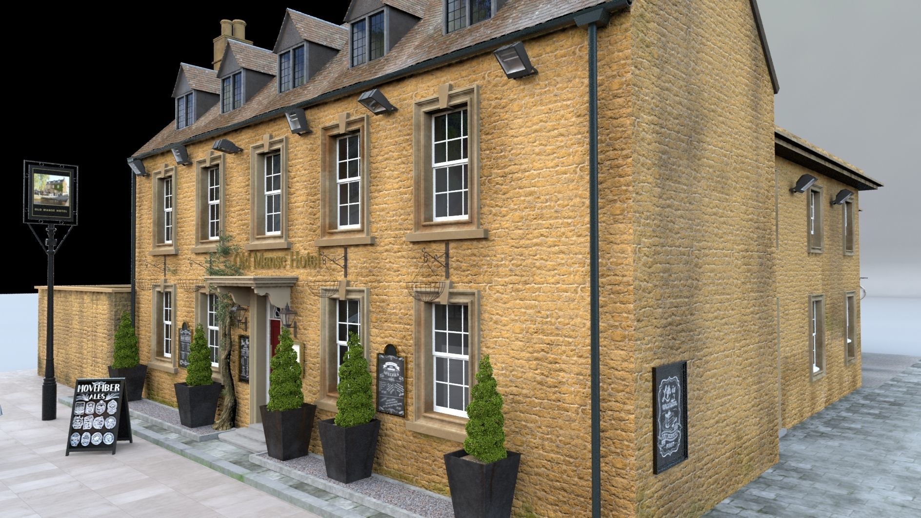 An English Country Pub Inn Hotel 3D model_1