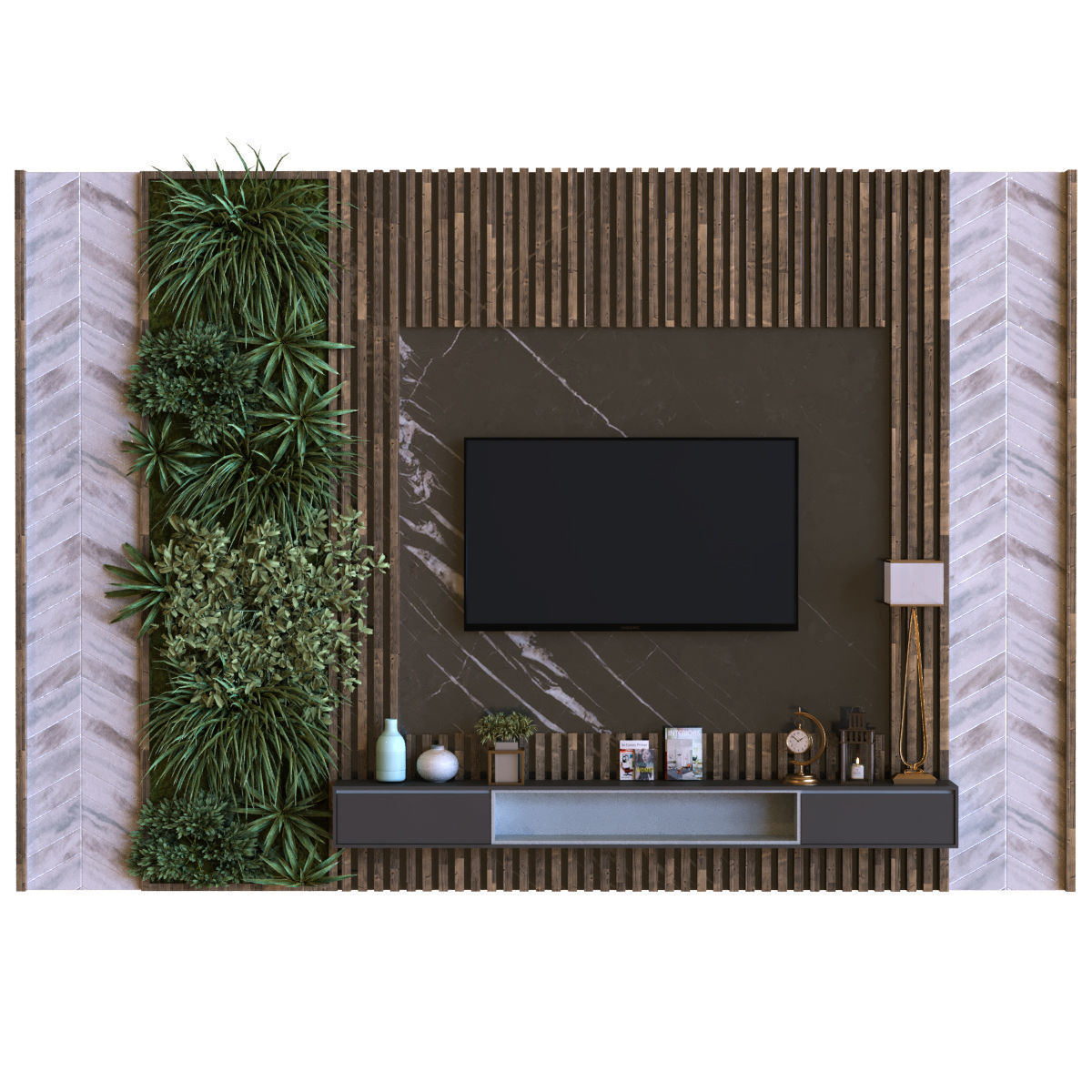 tv wall set 011 green wall Low-poly 3D model_1