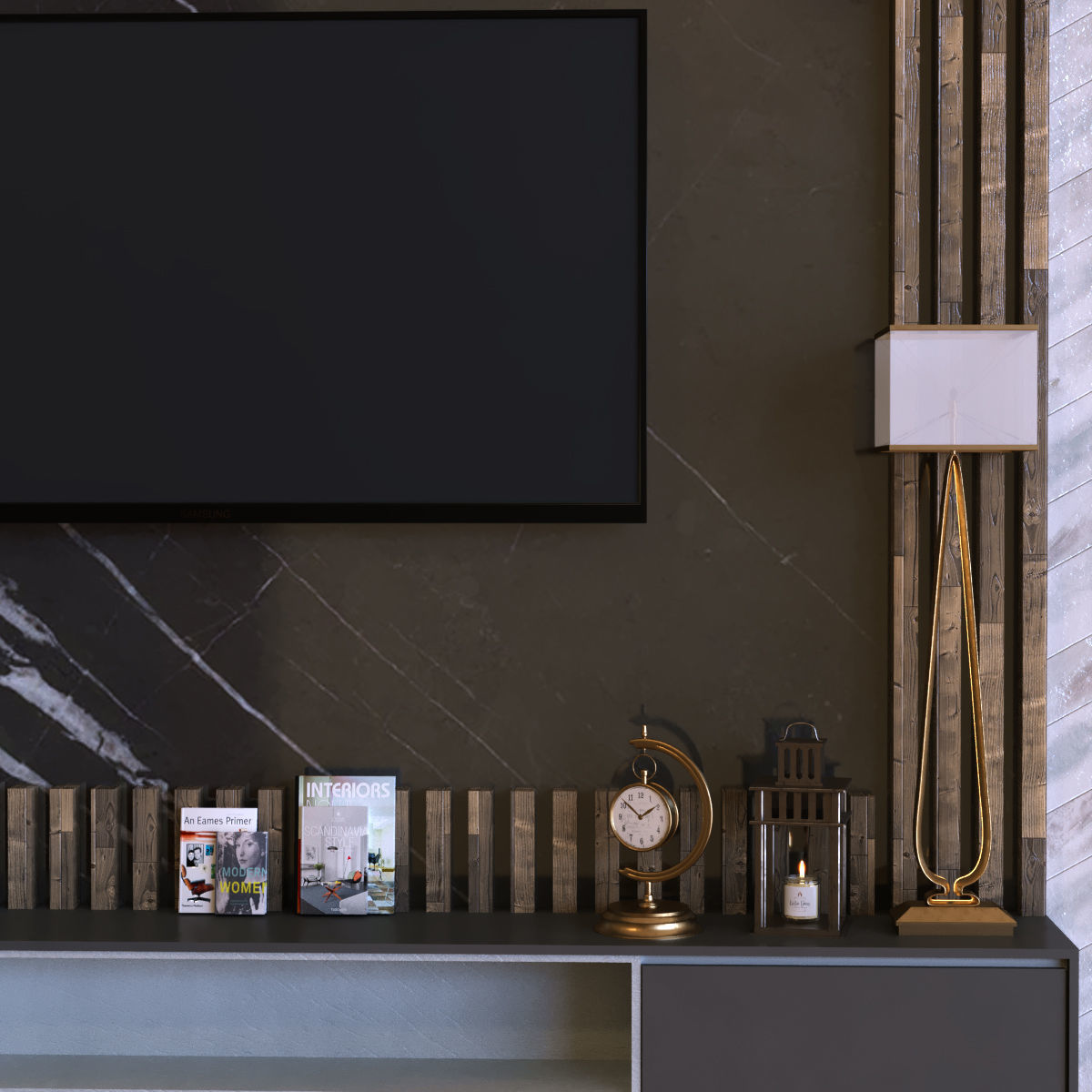 tv wall set 011 green wall Low-poly 3D model_4