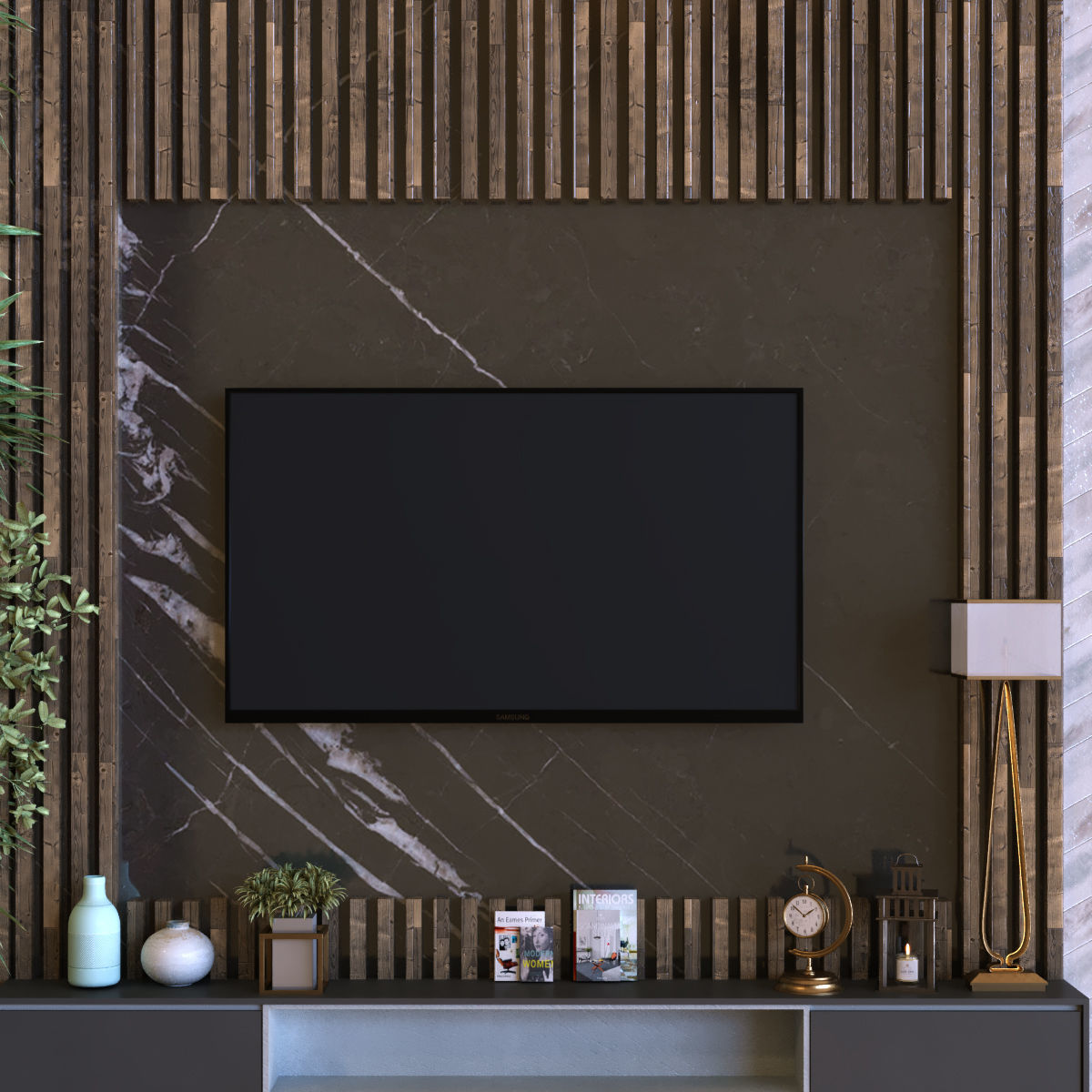 tv wall set 011 green wall Low-poly 3D model_6