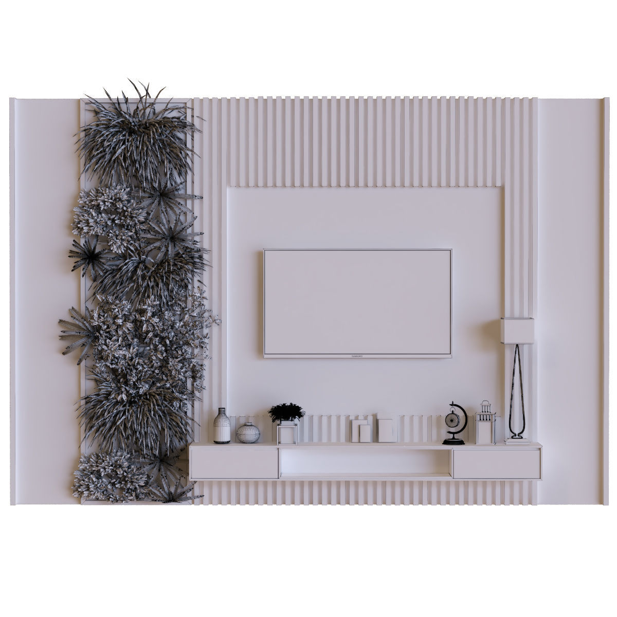 tv wall set 011 green wall Low-poly 3D model_2