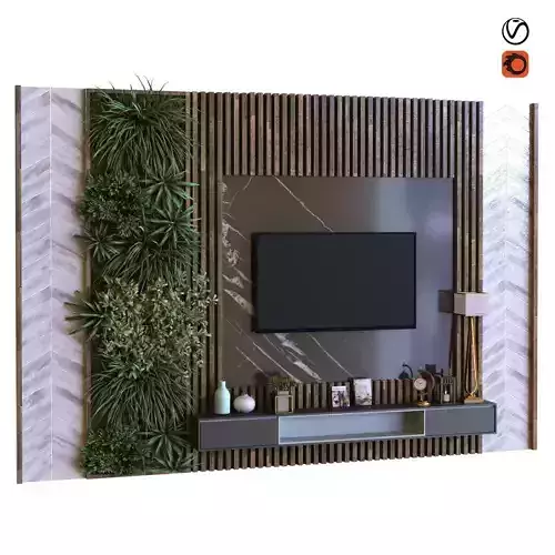 tv wall set 011 green wall Low-poly 3D model