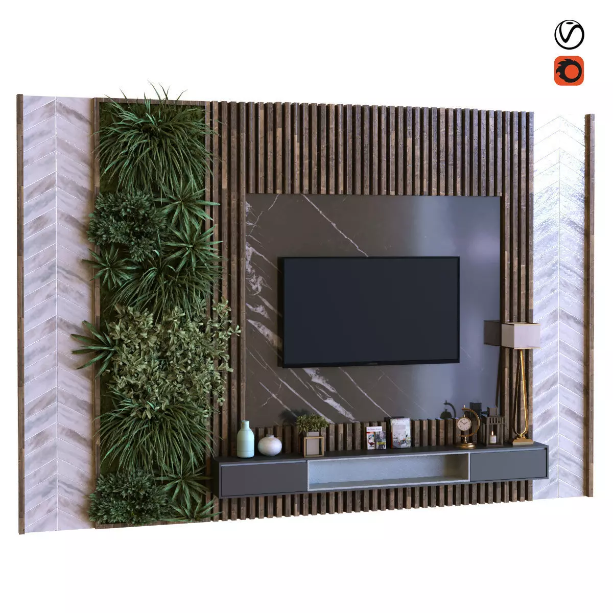 tv wall set 011 green wall Low-poly 3D model_0