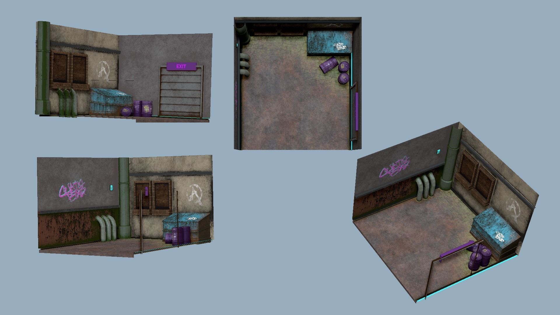 Back Alley Backdrop - Neon Cyberpunk Scenery - Full Perm Low-poly 3D model_16