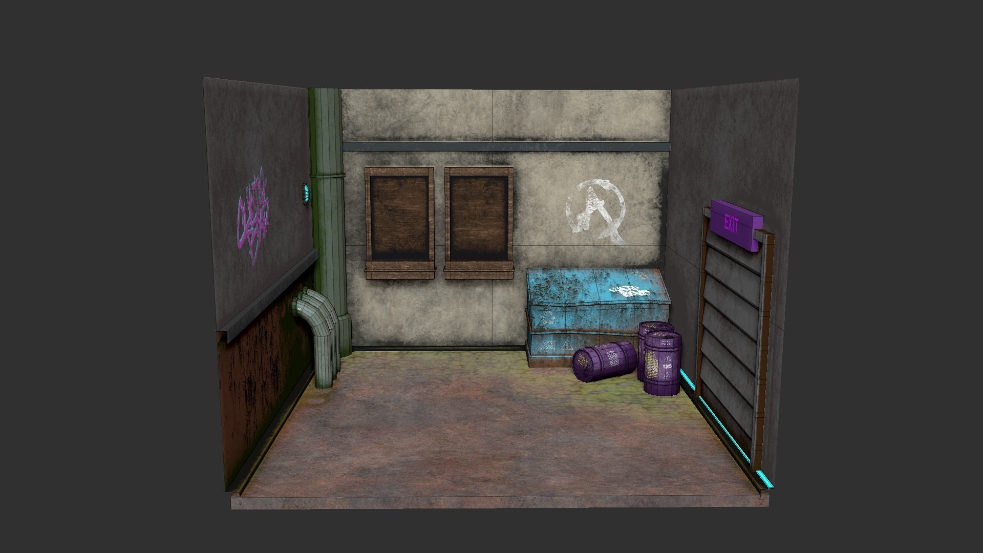 Back Alley Backdrop - Neon Cyberpunk Scenery - Full Perm Low-poly 3D model_10