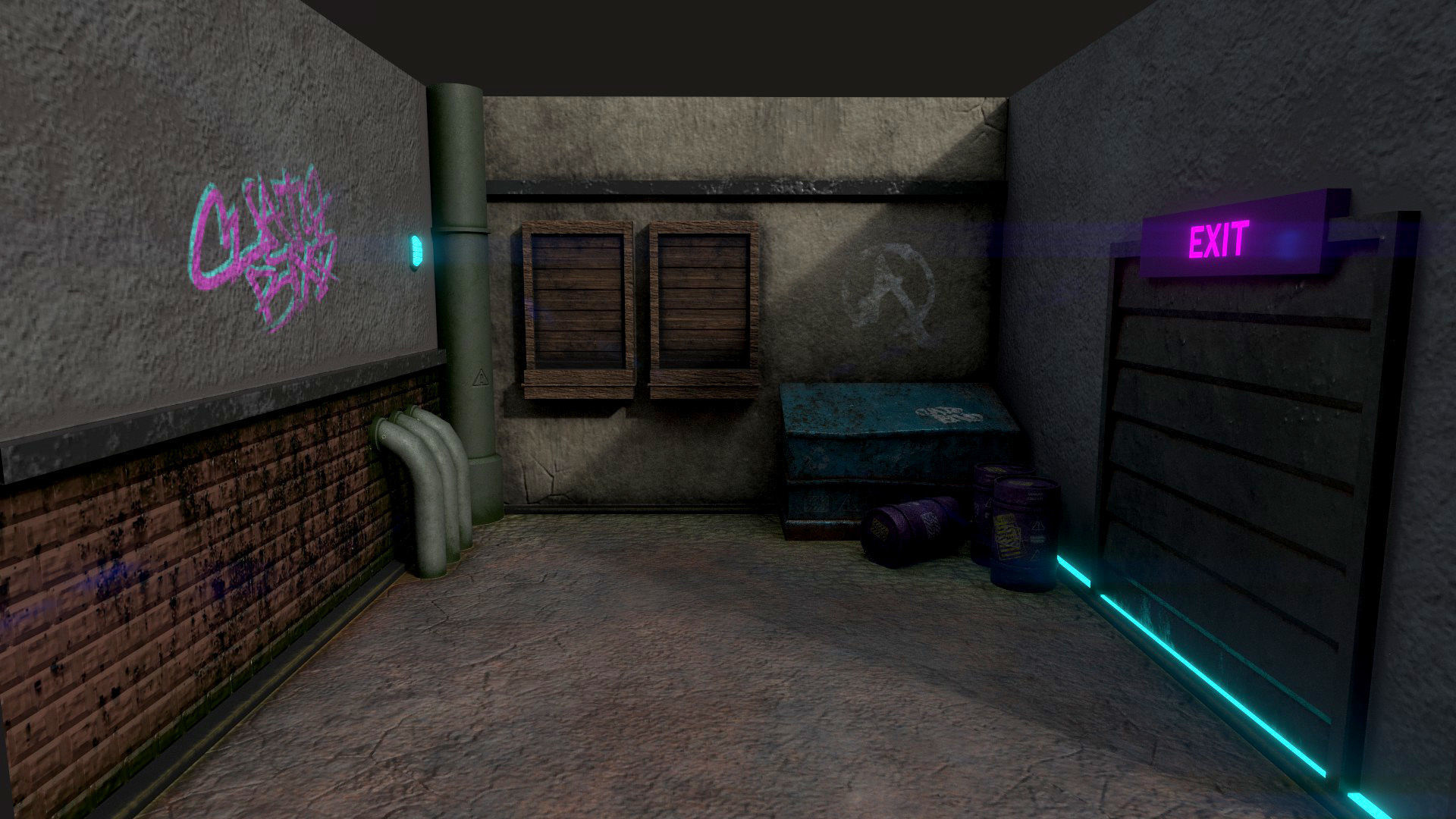 Back Alley Backdrop - Neon Cyberpunk Scenery - Full Perm Low-poly 3D model_1