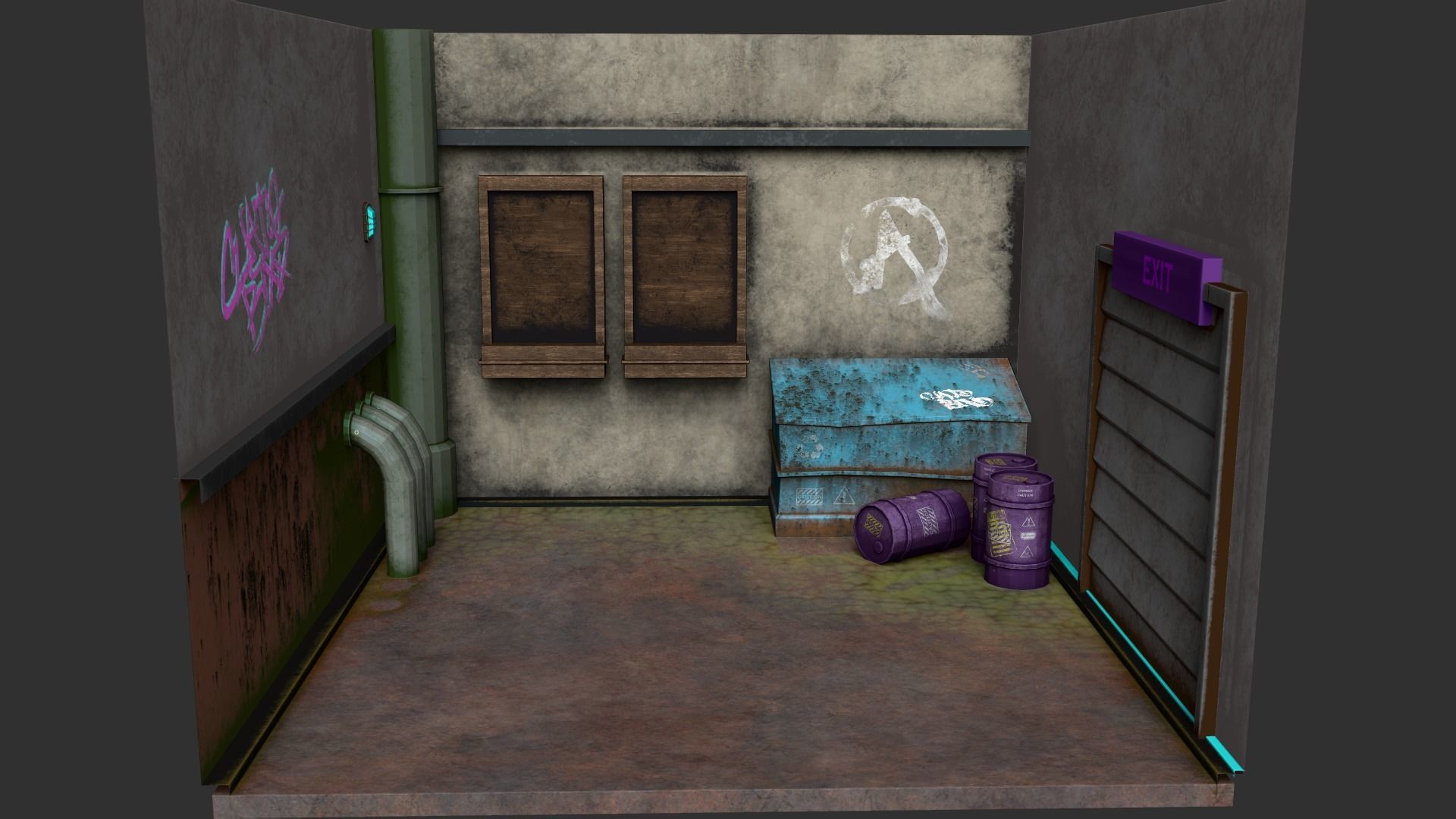 Back Alley Backdrop - Neon Cyberpunk Scenery - Full Perm Low-poly 3D model_12