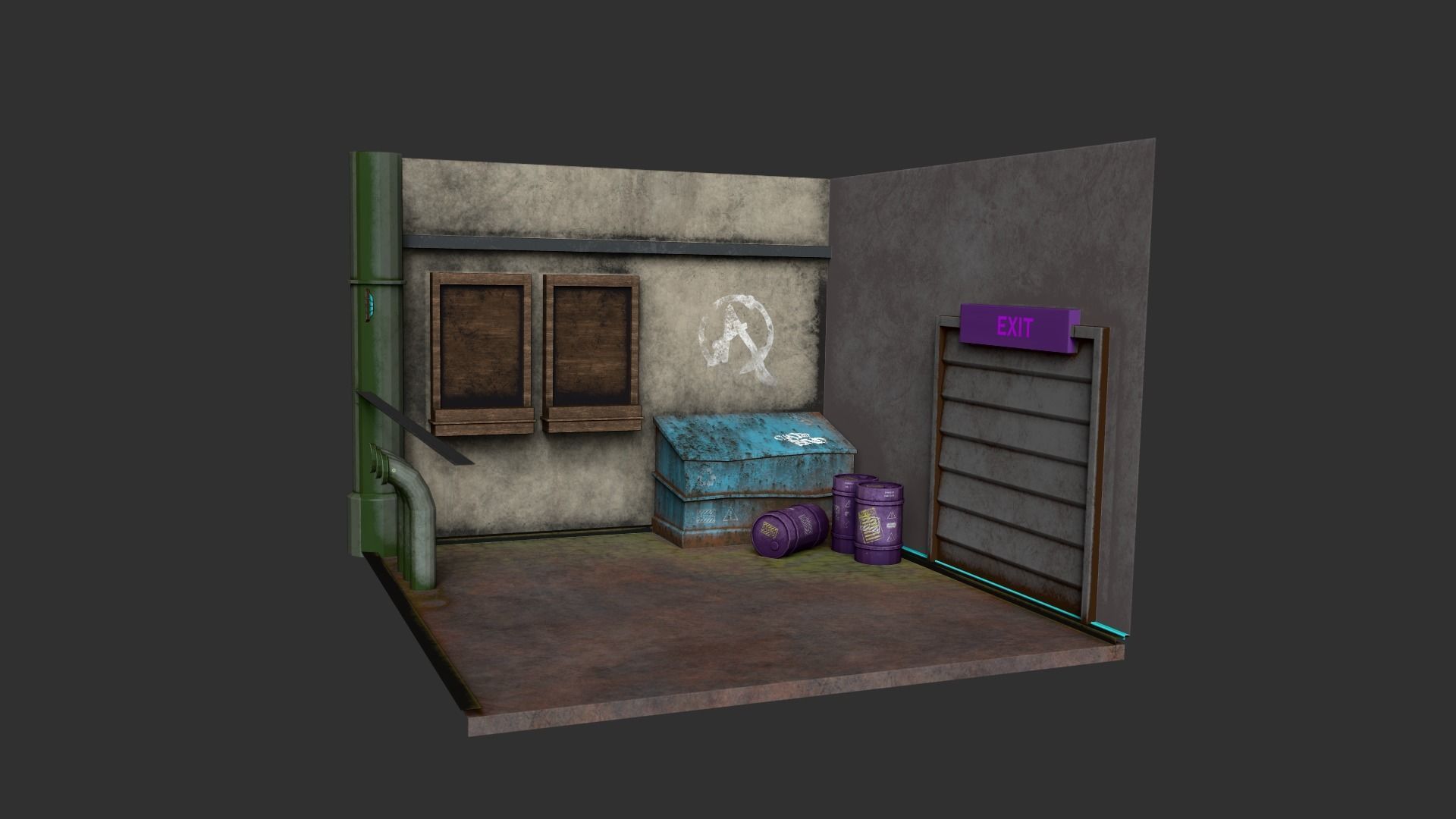 Back Alley Backdrop - Neon Cyberpunk Scenery - Full Perm Low-poly 3D model_13