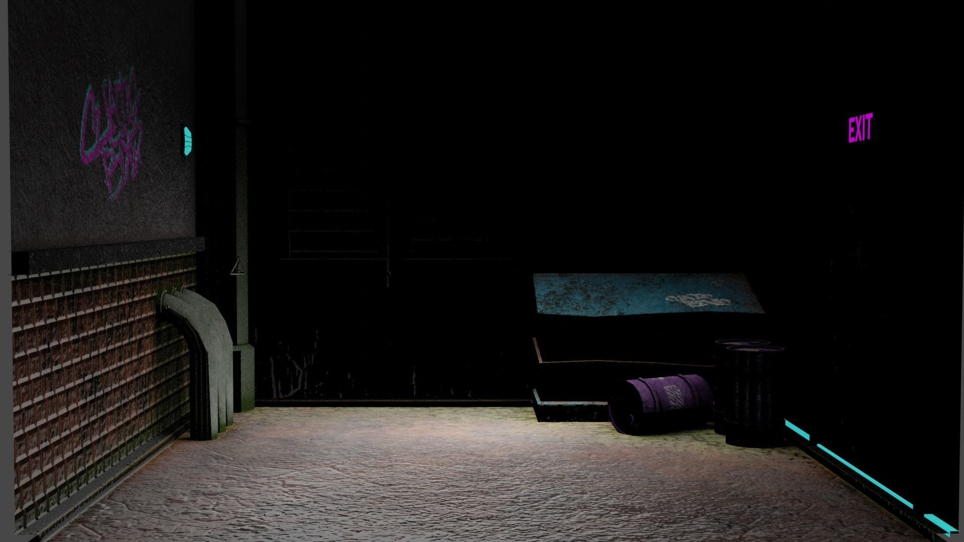 Back Alley Backdrop - Neon Cyberpunk Scenery - Full Perm Low-poly 3D model_11