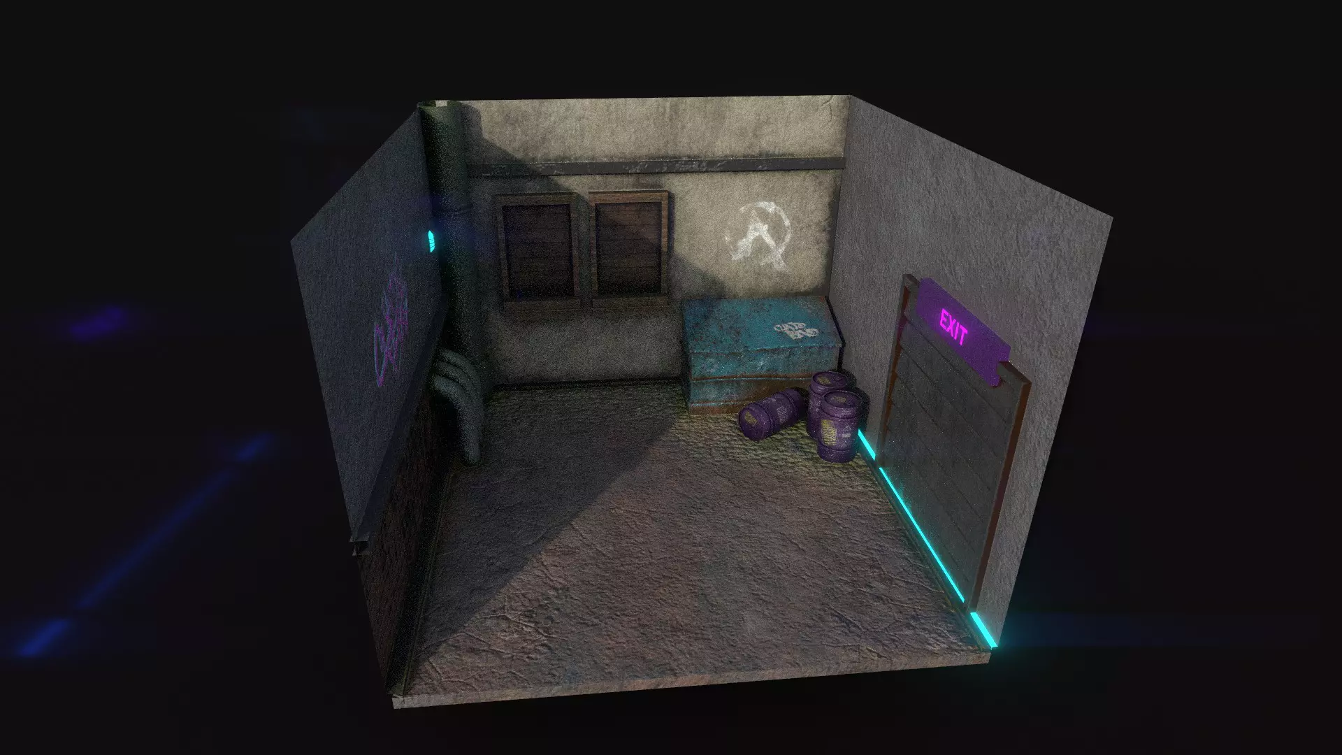 Back Alley Backdrop - Neon Cyberpunk Scenery - Full Perm Low-poly 3D model_0