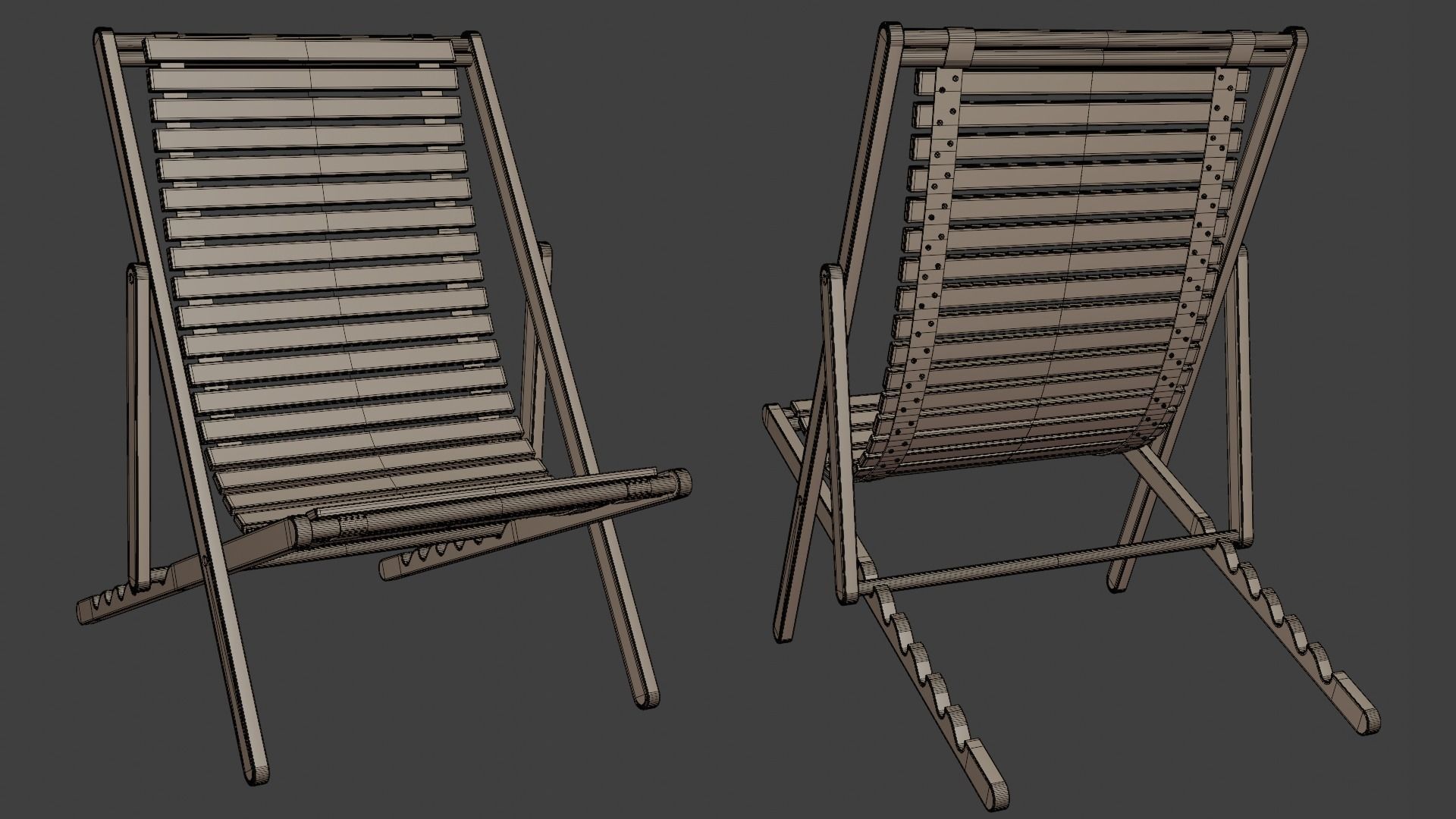 Wooden Beach Chair 3D model_5