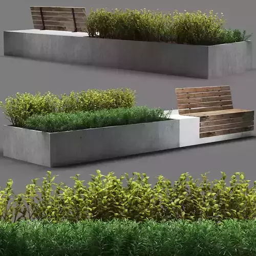 bench1046 concrete benches and plants in park