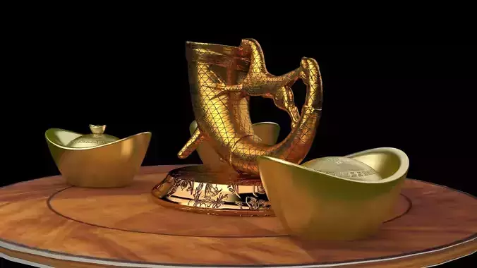 chinese gold ingot with horn