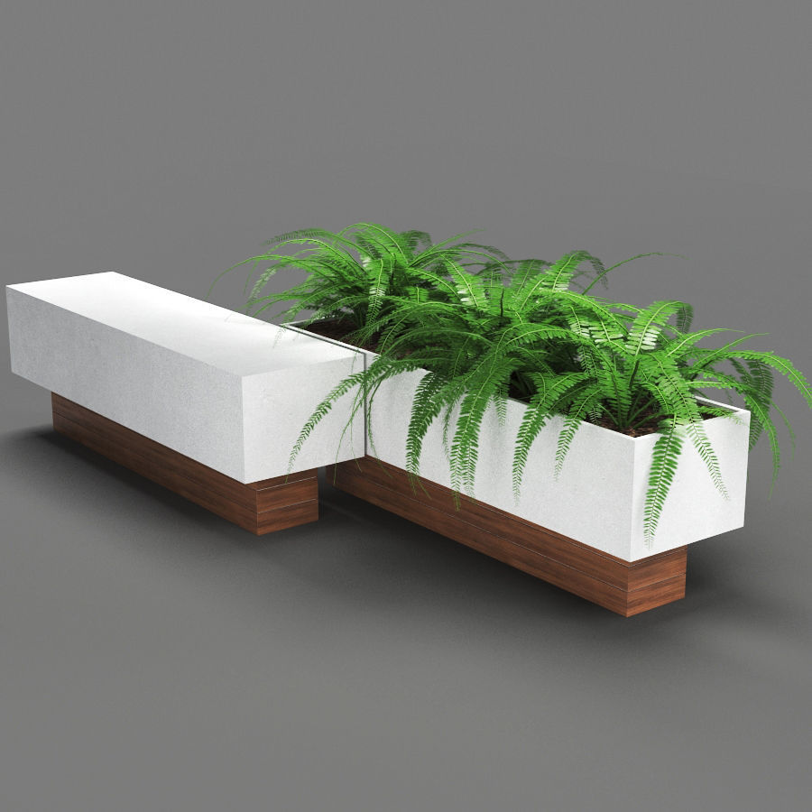 bench1108 wooden planter with plants 3D model_1