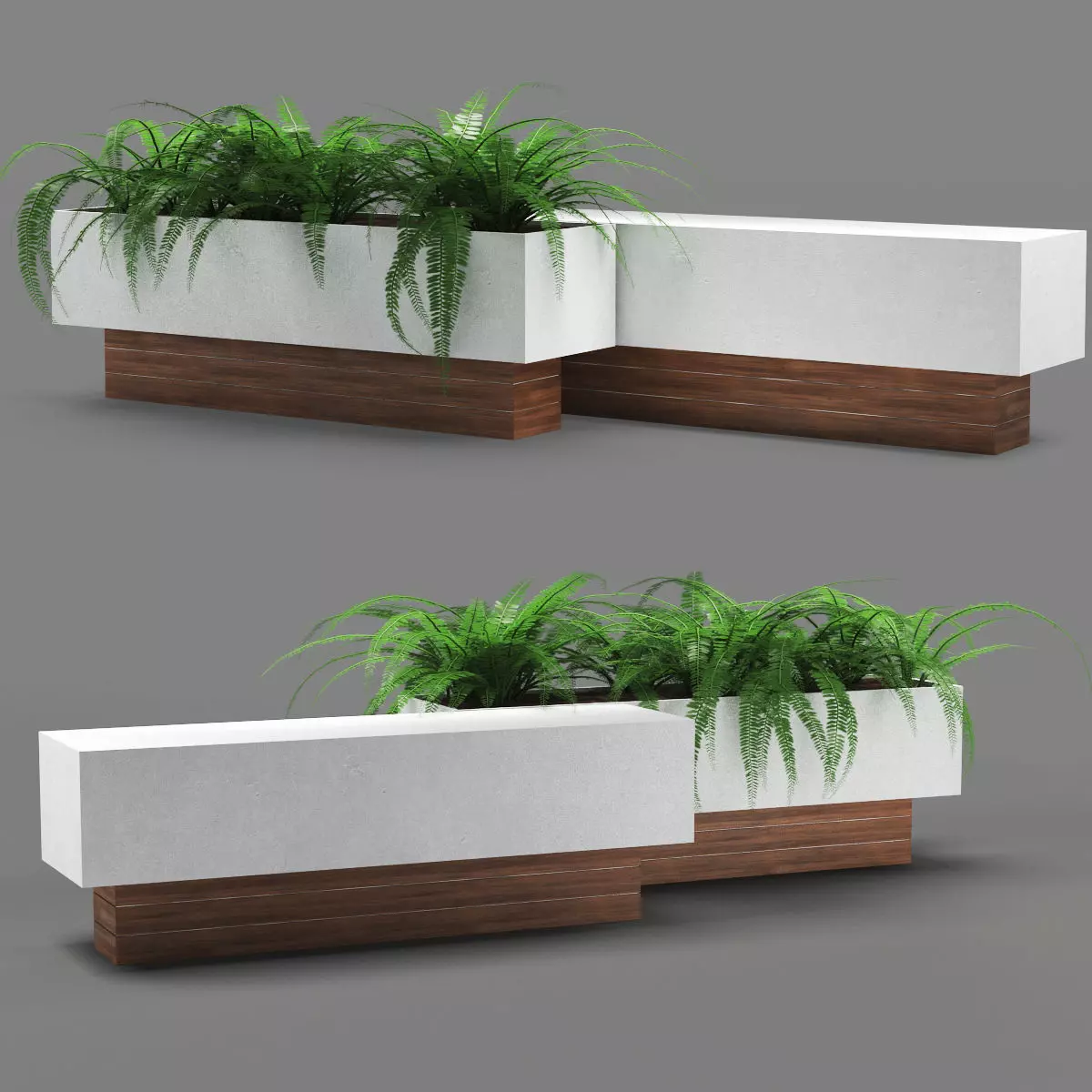 bench1108 wooden planter with plants 3D model_0