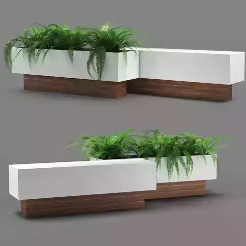 bench1108 wooden planter with plants 3D model