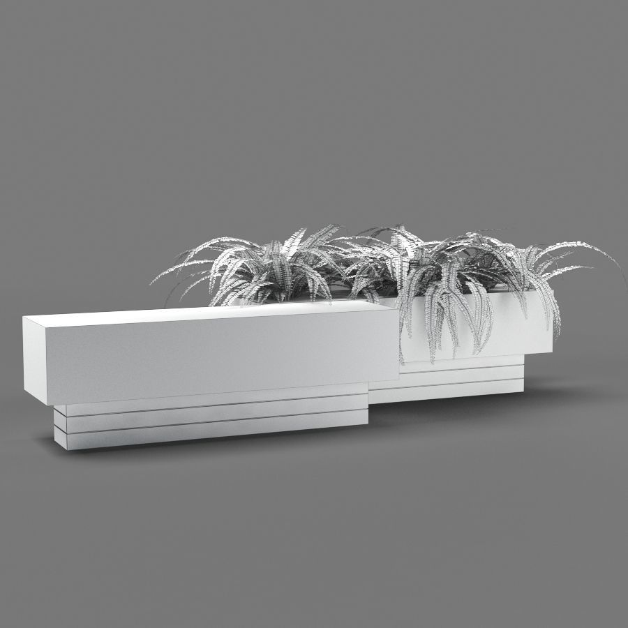 bench1108 wooden planter with plants 3D model_5