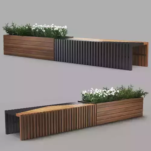 bench1151 wooden planter box with flowers
