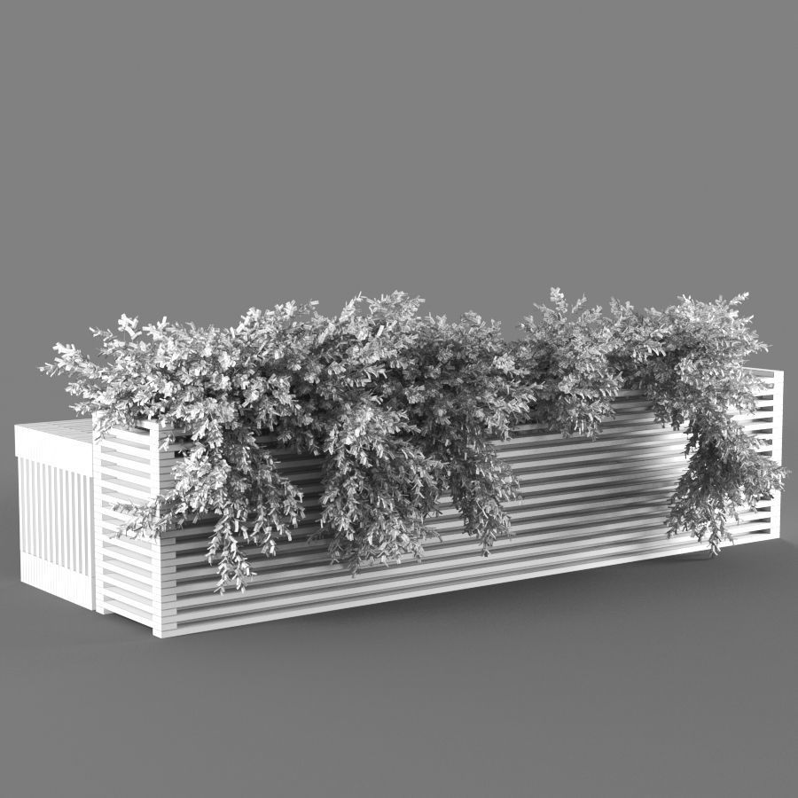 bench1242 wooden planter with plants in it 3D model_5