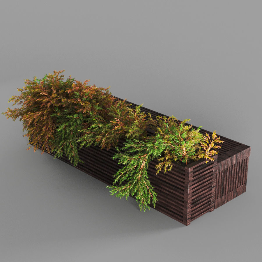 bench1242 wooden planter with plants in it 3D model_1