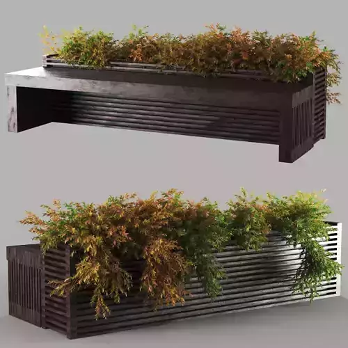 bench1242 wooden planter with plants in it