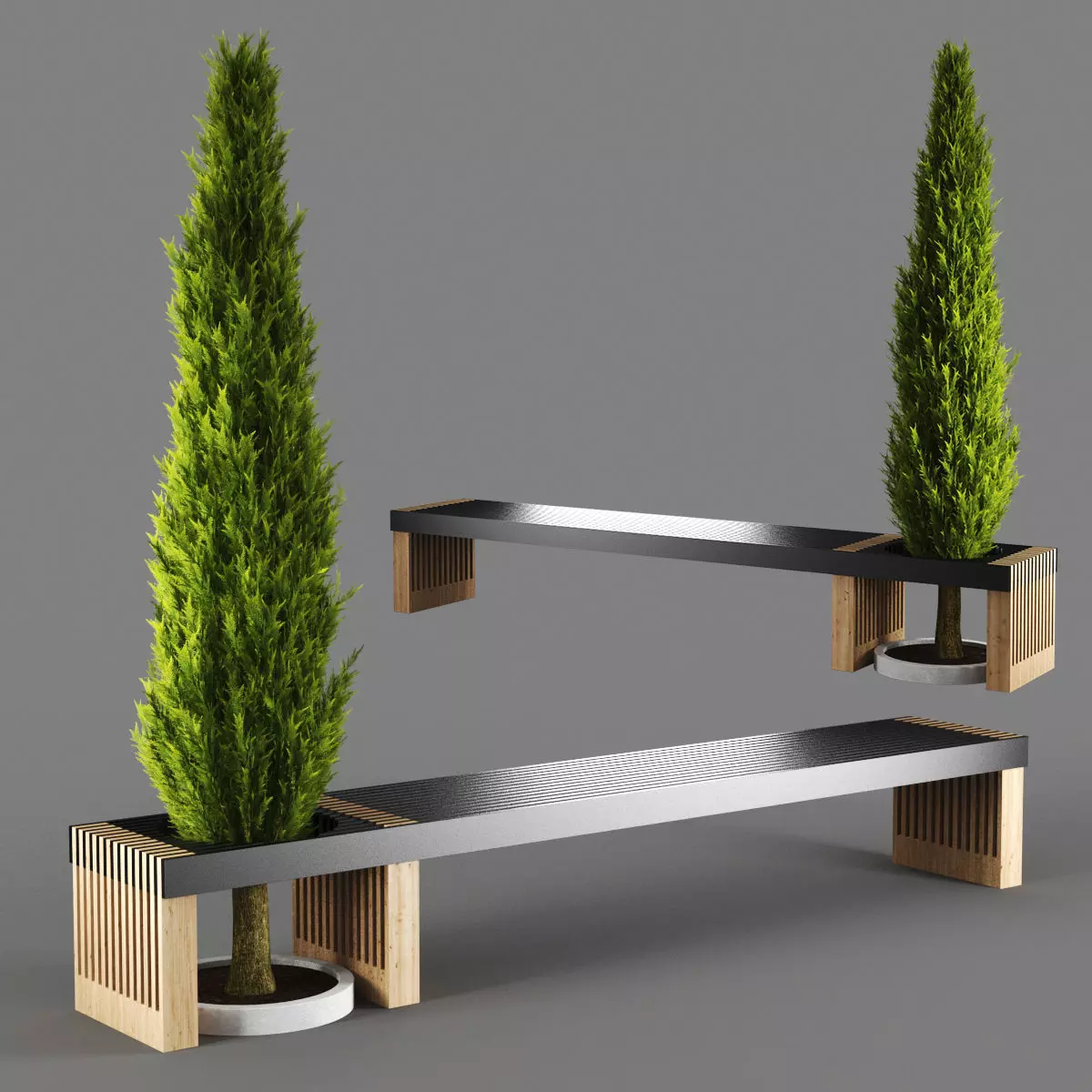 bench1256 bench with potted tree 3D model | CGTrader