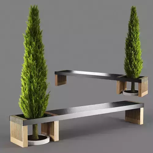 bench1256 bench with potted tree