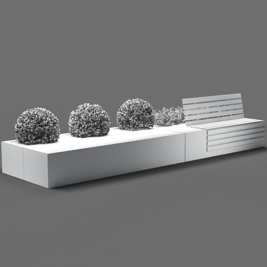 bench202 concrete planter with bench and plants 3D model_3