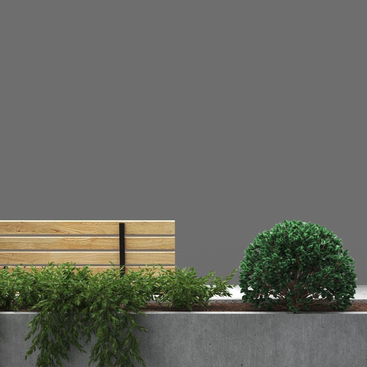 bench202 concrete planter with bench and plants 3D model_4
