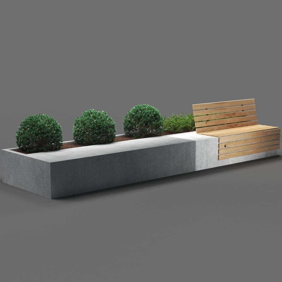 bench202 concrete planter with bench and plants 3D model_1