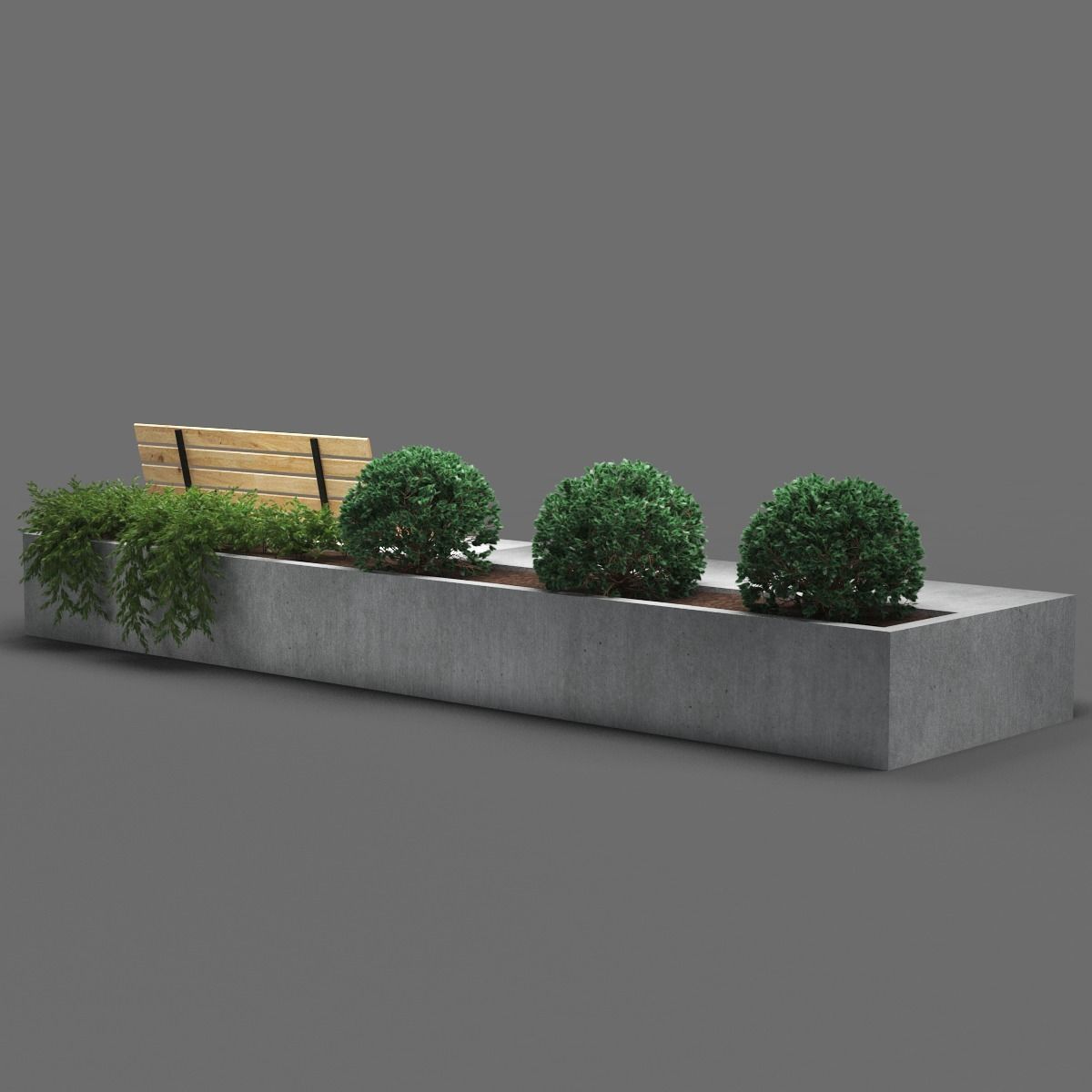 bench202 concrete planter with bench and plants 3D model_5